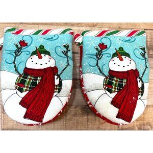 Kay Dee DesignsSet Of 2 Christmas Snowman Oven Mitts With Candy Cane Trim